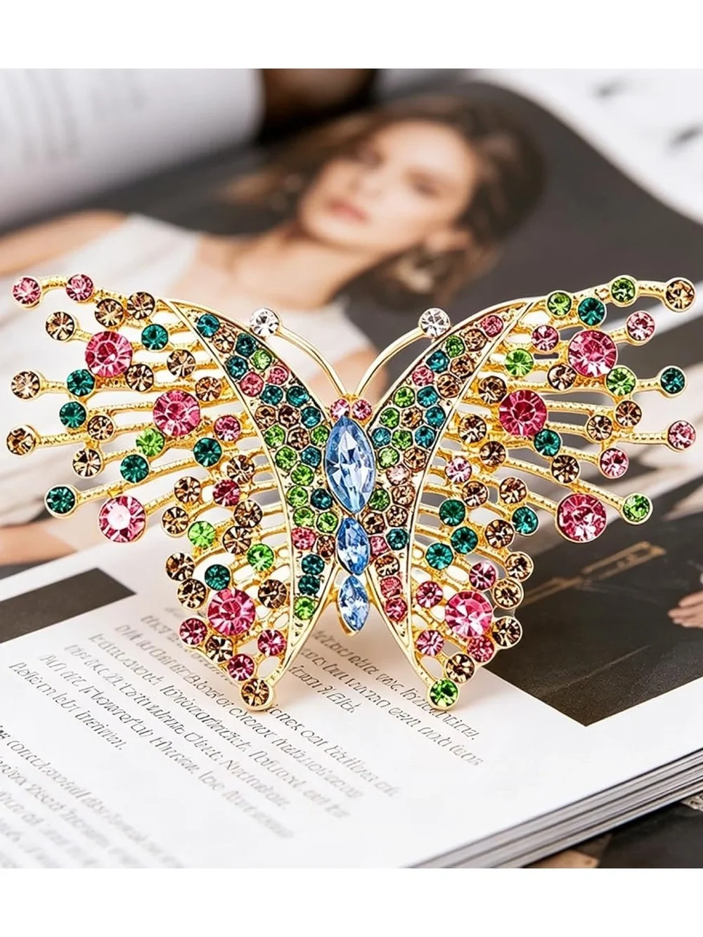 Anthropologie Gold-Tone Multicolor Crystal Butterfly Brooch